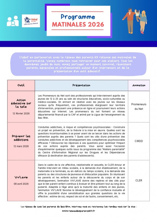 Programme matinales 2026